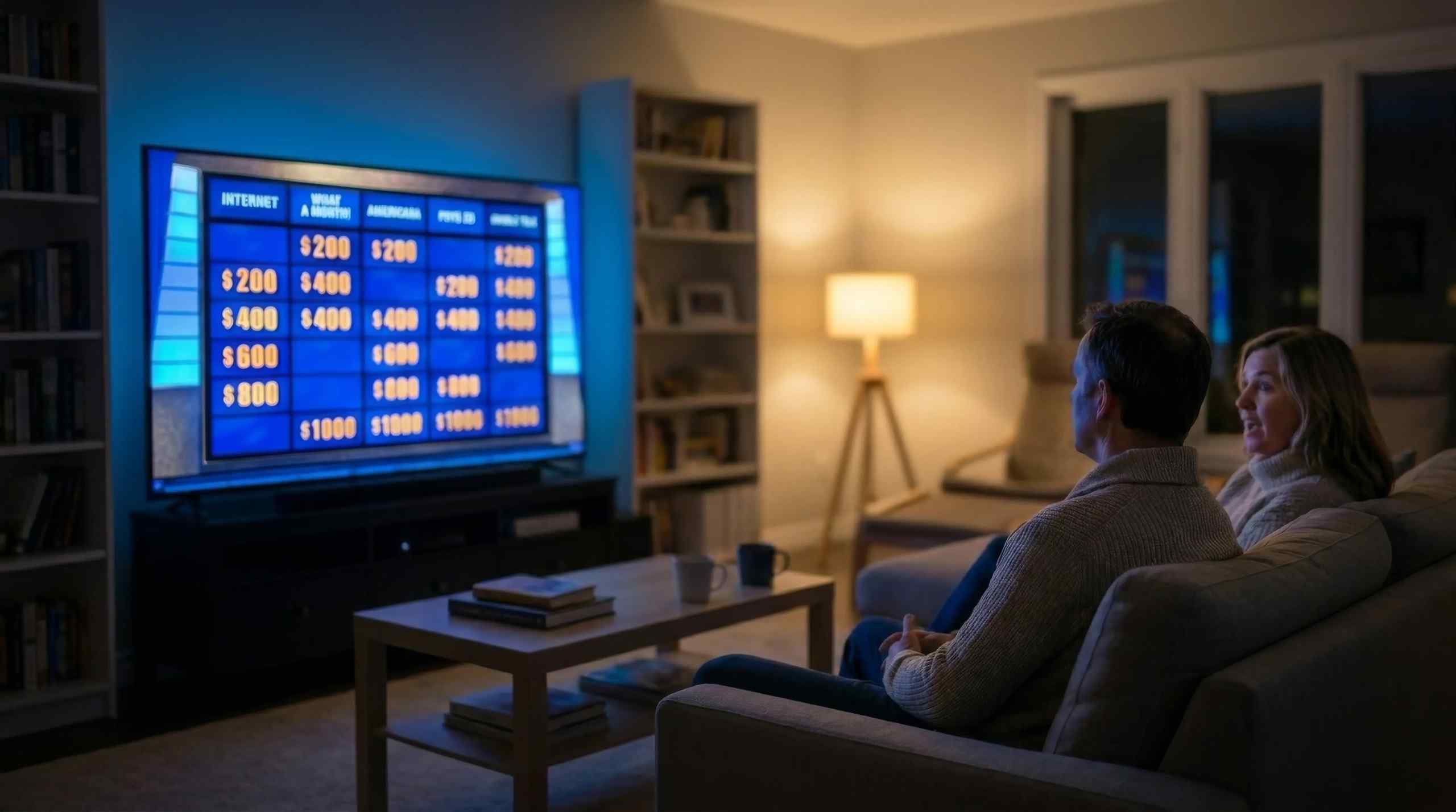 Watching Jeopardy! at home.